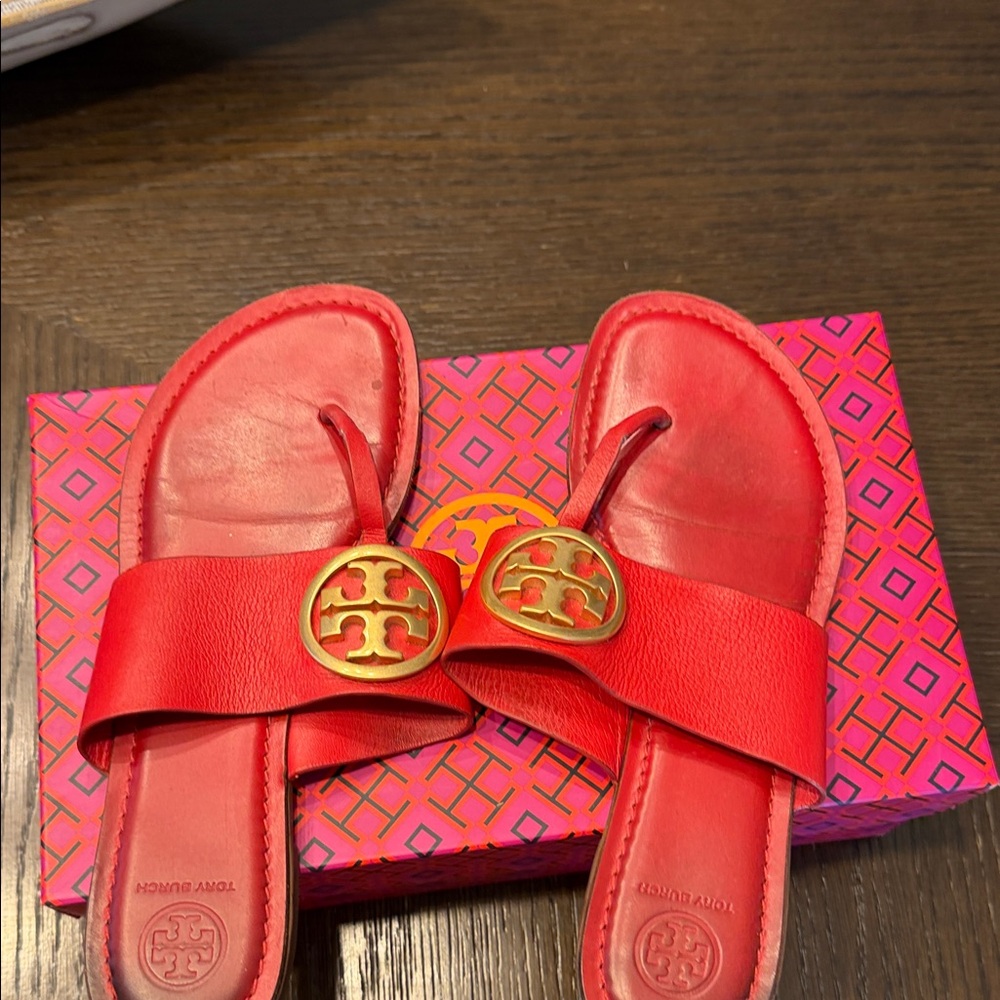 Tory Burch Vibrant Red Slide Sandals